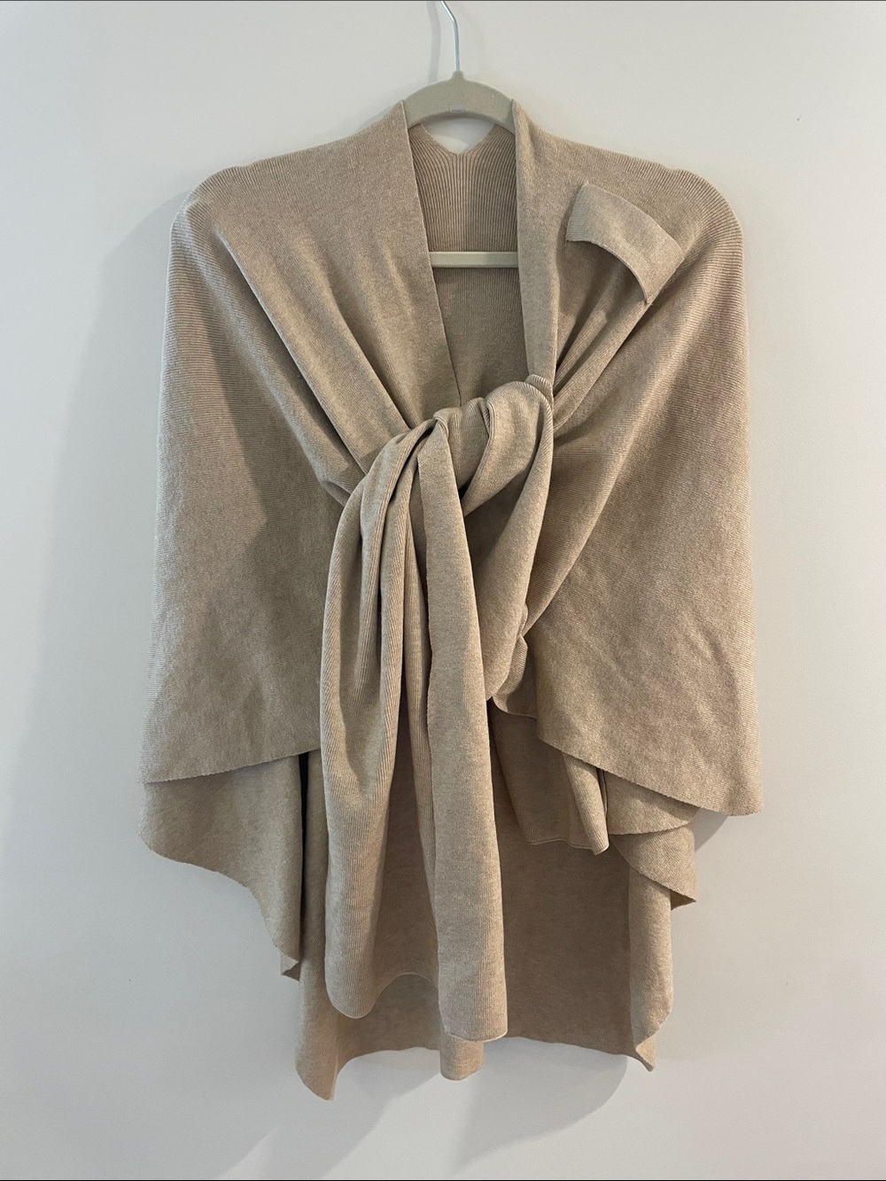 Beige Drape Front Knit Cape - Picture 2 of 4